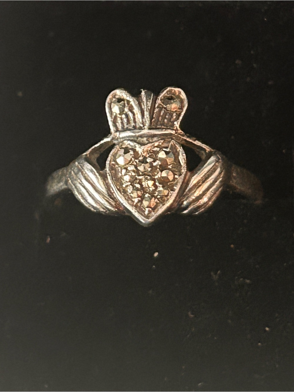 Silver Marcasite Claddagh Ring Size 7